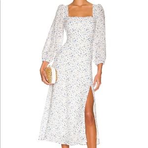 Audette Dress in Blue White Ditsy
